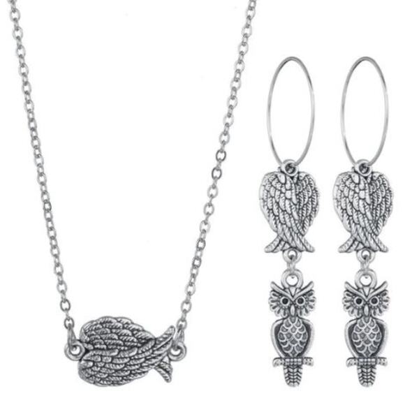 Boho Owl Wings 3 Piece Earring and Necklace Set - Picture 1 of 2